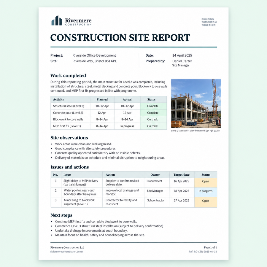 Construction Report Writing demo